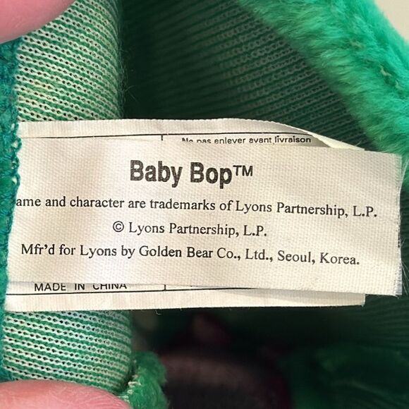 Baby Bop Green Dinosaur Plush Hand Puppet Lyons Group 1990's 9.5-inch Long - Picture 6 of 7